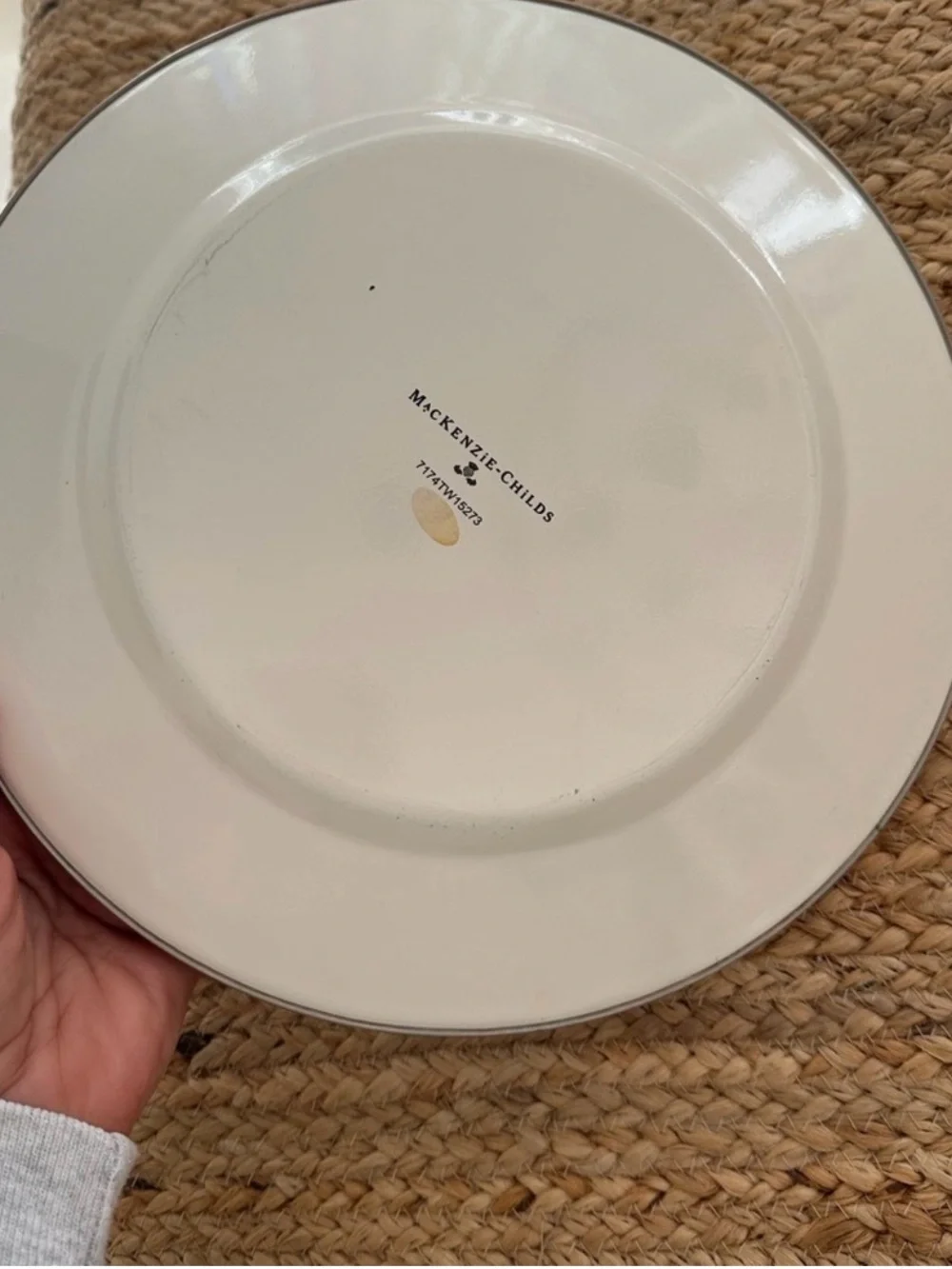 MacKenzie-Childs Ivory Ceramic Dinner Plate with Silver Rim